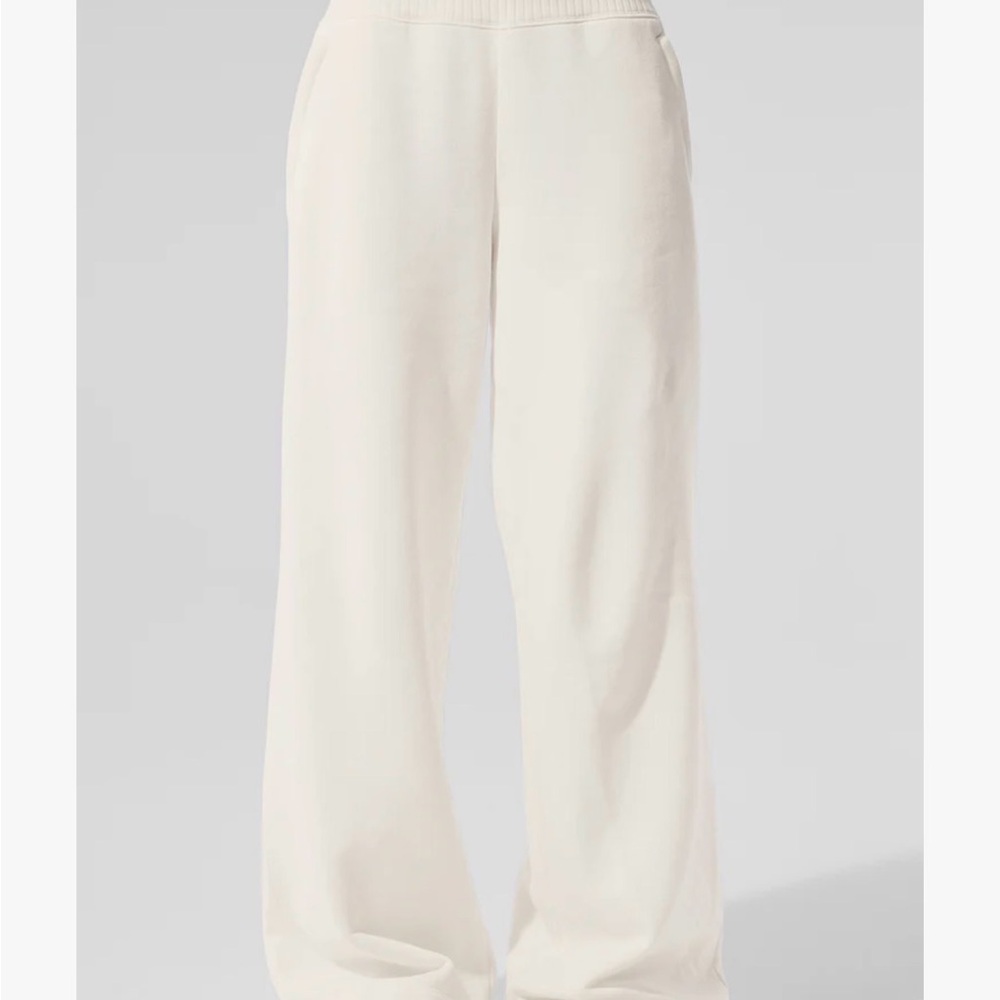 ALO Yoga Serenity Ivory Wide Leg Pants and Cropped Top